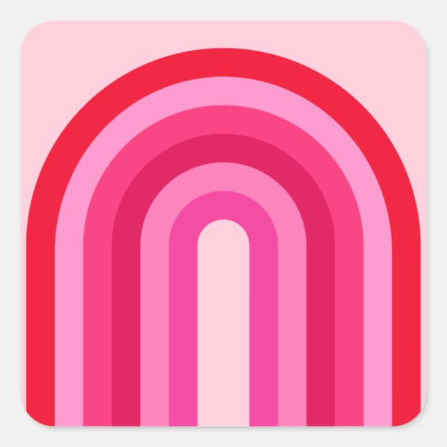 Rosa und roter Retro-Regenbogen Quadratischer Aufkleber (Vorderseite)
