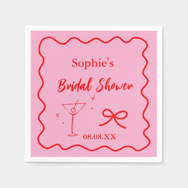 Rosa und roter Retro-Wavy-Cocktail Napkins Serviette (Vorderseite)