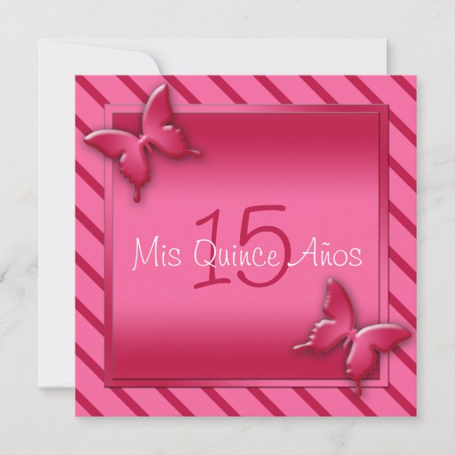 Rosa und Roter Schmetterling Quinceñera Einladung (Vorderseite)