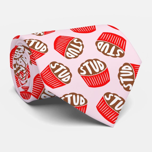 Rosa und Roter Stud Muffin Valentine Neck Tie Krawatte (Gerollt)