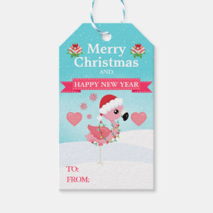 Rosa und roter Weihnachtsflamingo Winter Geschenkanhänger
