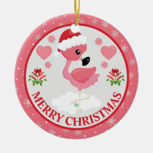 Rosa und roter Weihnachtsflamingo Winter Keramik Ornament