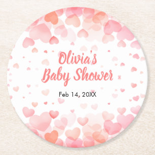 Rosa und Rotes Baby Shower für ein kleines Herzche Runder Pappuntersetzer