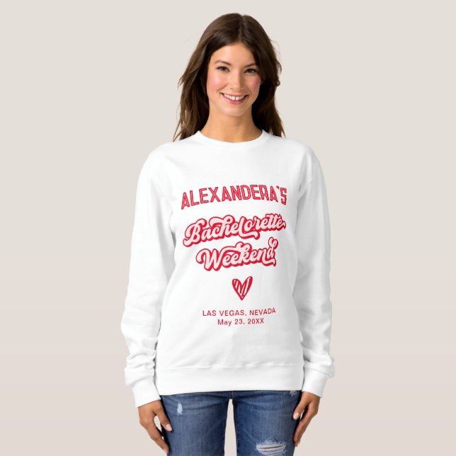 Rosa und rotes Bachelorette Wochenende Party Sweatshirt (Vorne ganz)