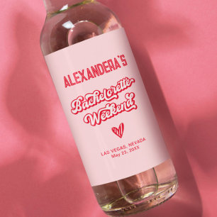 Rosa und rotes Bachelorette Wochenende Party Weinetikett
