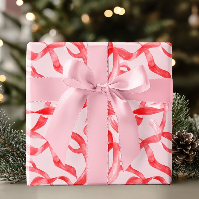 Rosa und rotes Band Geschenkpapier (Von Creator hochgeladen)