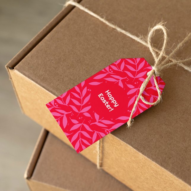 Rosa und rotes Blattwerk Ostern Geschenkanhänger (Von Creator hochgeladen)