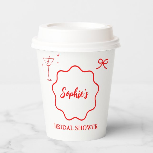 Rosa und rotes Brautparty für die Retro-Grenze Pappbecher (Vorderseite)