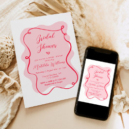 Rosa und rotes Brautparty mit geraden Rahmen Einladung