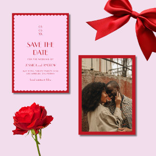 Rosa und rotes Foto Retro 70er Hochzeiten Save The Date