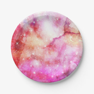 Rosa und rotes Galaxiemuster Pappteller