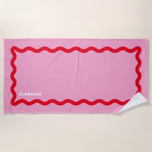 Rosa und rotes Gewirr mit Text Strandtuch