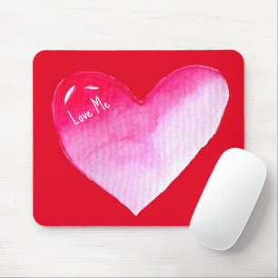 Rosa und rotes Herz Aquarell Pop Kunst Mousepad