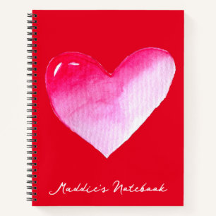 Rosa und rotes Herz Aquarell Pop Kunst Notizbuch