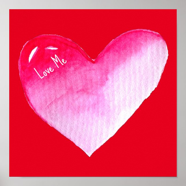 Rosa und rotes Herz Aquarell Pop Kunst Poster (Vorne)