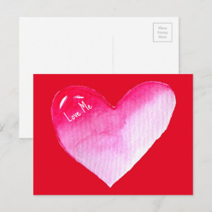 Rosa und rotes Herz Aquarell Pop Kunst Postkarte