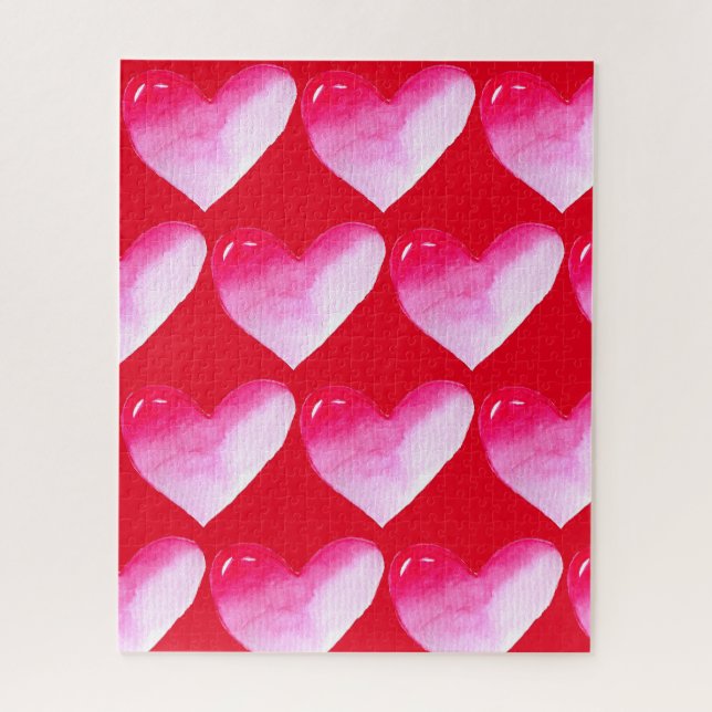 Rosa und rotes Herz Aquarell Pop Kunst Puzzle (Vertikal)