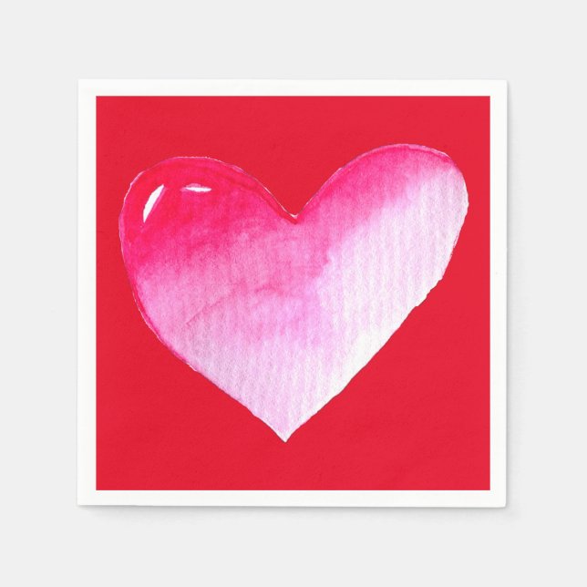 Rosa und rotes Herz Aquarell Pop Kunst Serviette (Vorderseite)