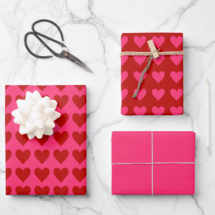 Rosa und rotes Herz mit Valentinrosa Geschenkpapier Set