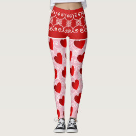 Rosa und Rotes Herz & Rollen Leggings