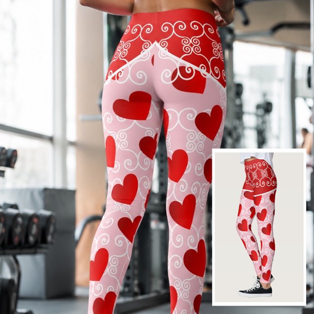 Rosa und Rotes Herz & Rollen Leggings (Von Creator hochgeladen)