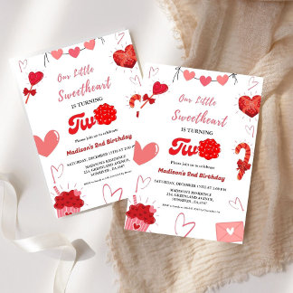 Rosa und Rotes Herz Valentine 2. Geburtstag Einladung