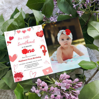 Rosa und Rotes Herz Valentine Erster Geburtstag Einladung