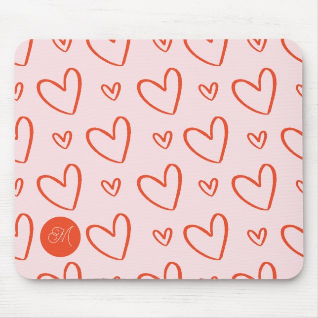 Rosa und rotes Herzmuster - Preppy monogram Mousepad (Vorne)