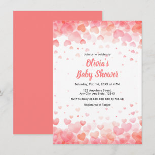 Rosa und rotes kleines Herz Baby-Party Einladung