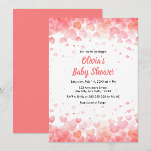 Rosa und rotes kleines Herz Baby-Party Einladung