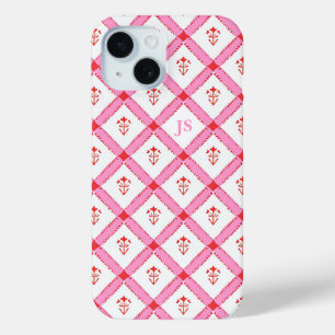 Rosa und rotes Muster mit Initialen für Mädchen Case-Mate iPhone Hülle