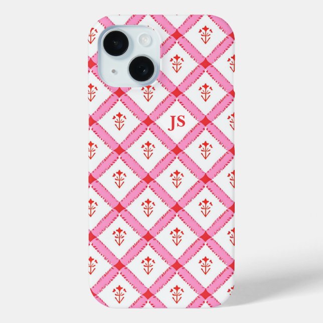 Rosa und rotes Muster mit Initialen für Mädchen Case-Mate iPhone Hülle (Rückseite)