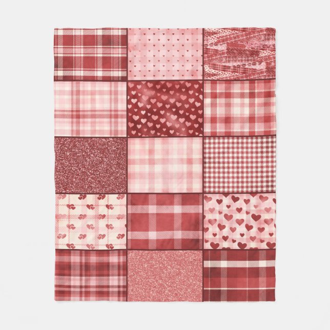 rosa und rotes Patchwork-Design Fleecedecke (Vorderseite)