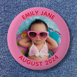 Rosa und rotes Personalisiertes Foto Button