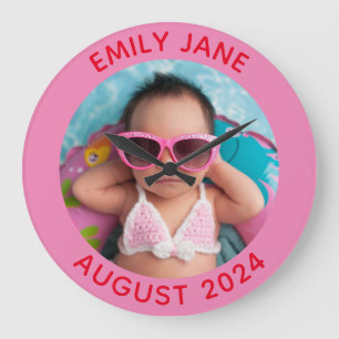 Rosa und rotes Personalisiertes Foto Große Wanduhr