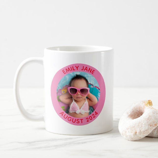 Rosa und rotes Personalisiertes Foto Kaffeetasse (Mit Donut)