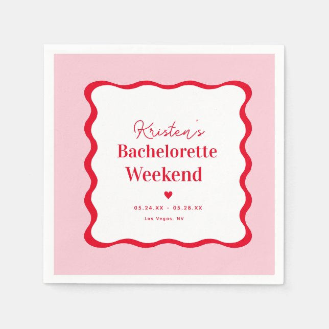 Rosa und rotes Retro Bachelorette Serviette (Vorderseite)