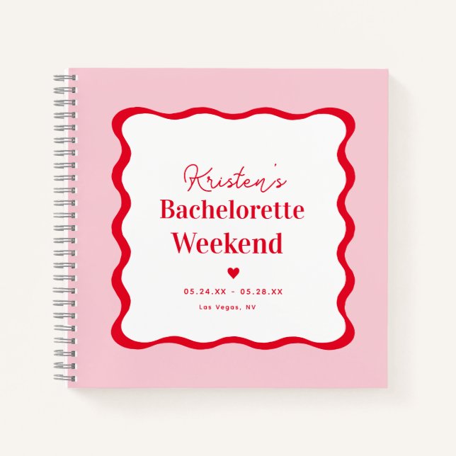 Rosa und rotes Retro Bachelorette Wochenende Gäste Notizbuch (Vorderseite)