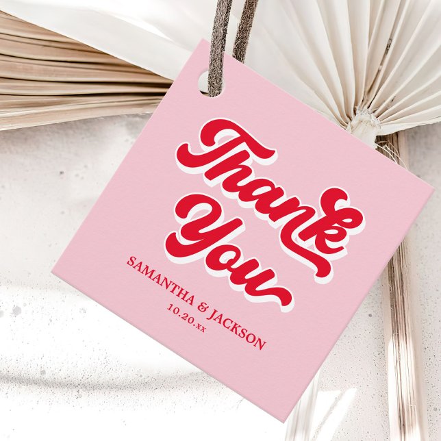 Rosa und rotes Retro Danke für Ihre Hochzeit Geschenkanhänger (Von Creator hochgeladen)
