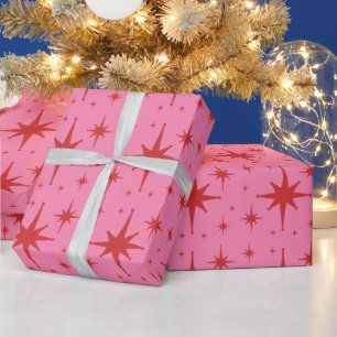 Rosa und rotes Retro Modernes Sternexplosion Muste Geschenkpapier