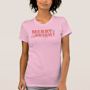 Rosa und rotes Retro Vintag Merry & Bright T-Shirt