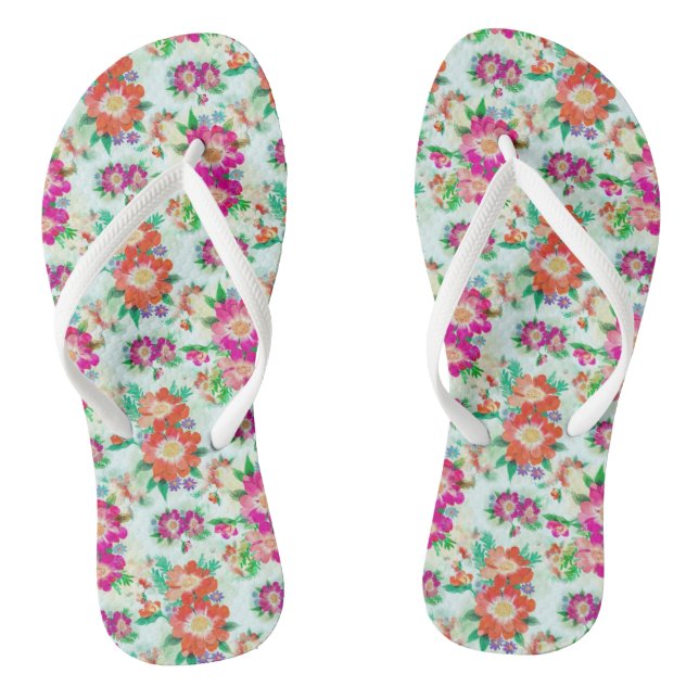Rosa und rotes vintage Blumenmuster Flip Flops (Fußbett)
