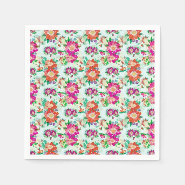 Rosa und rotes vintage Blumenmuster Serviette (Vorderseite)