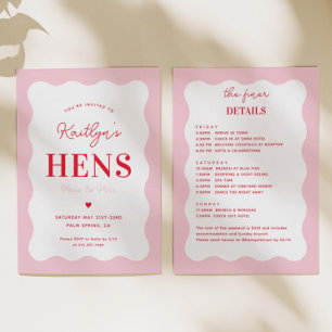 Rosa und Rotes Wavy Hen Weekend Party Einladung