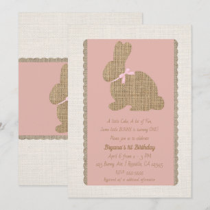 Rosa und Sackleinen Rustikaler Hase Ostern 1. Gebu Einladung