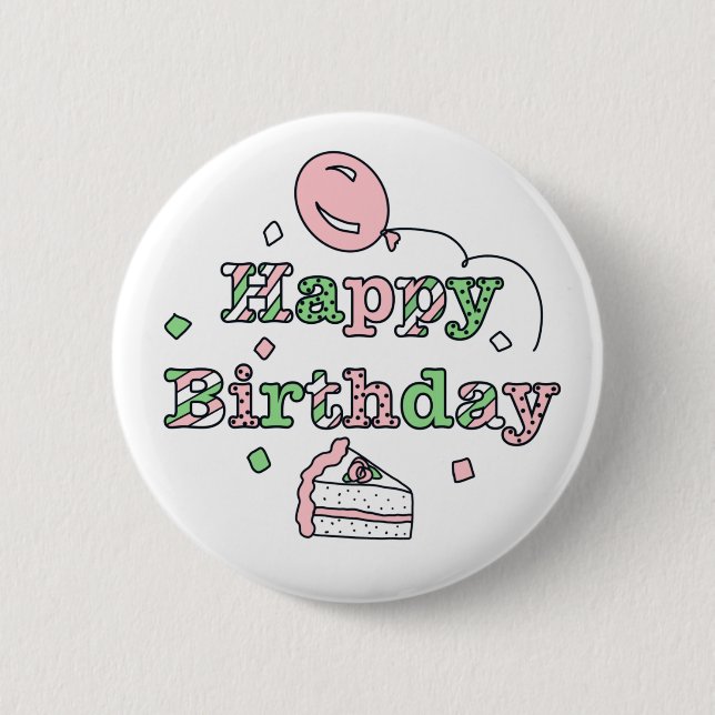 Rosa und Sage Green Happy Birthday Button (Vorderseite)