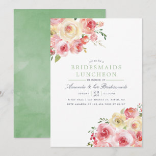 Rosa und Salbei-Aquarell-Jungfern-Lunch Einladung