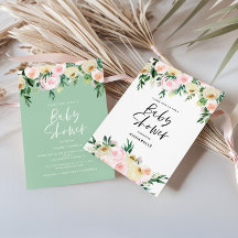 Rosa und Salbei Wasserfarben Florale Babyparty