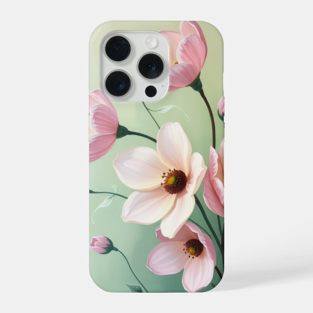Rosa und Salbeigrüne Blumen-Handyhülle iPhone Hülle (Rückseite)