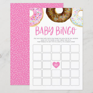 Rosa und Schokolade Donuts Baby Bingo Game Card